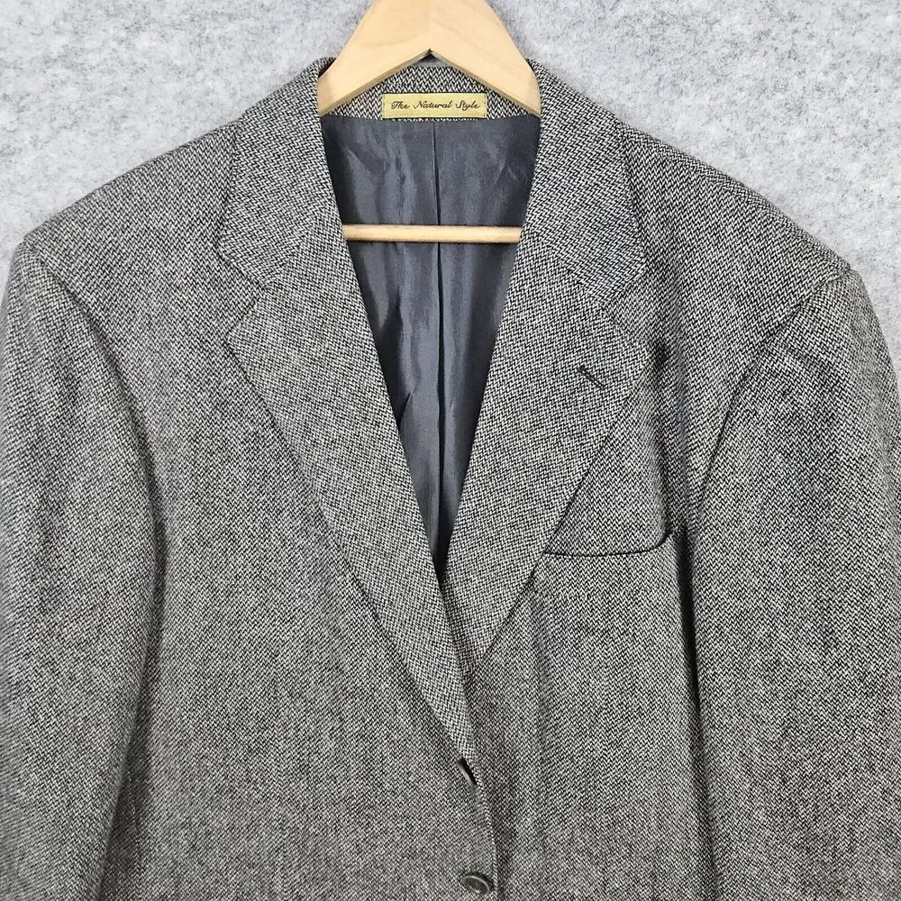 Nordstrom Natural‎ Style Men's Blazer Size 46 Gray Harris Tweed Large Tall